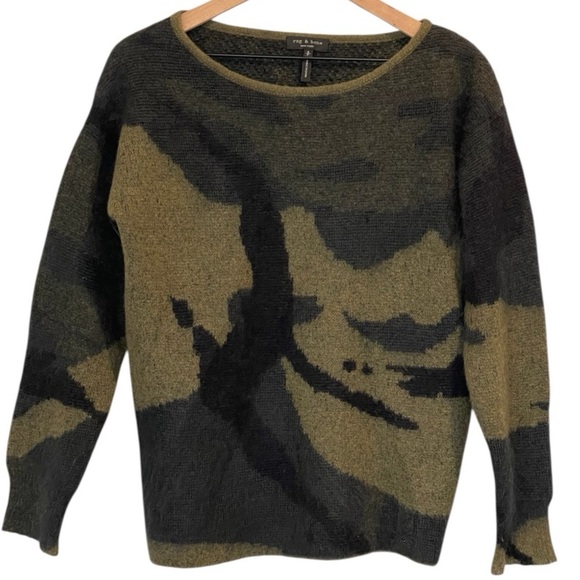Rag & Bone Sinclair Mohair Blend Crew Neck Sweater, Army Green Camo Print, Small - Picture 3 of 15